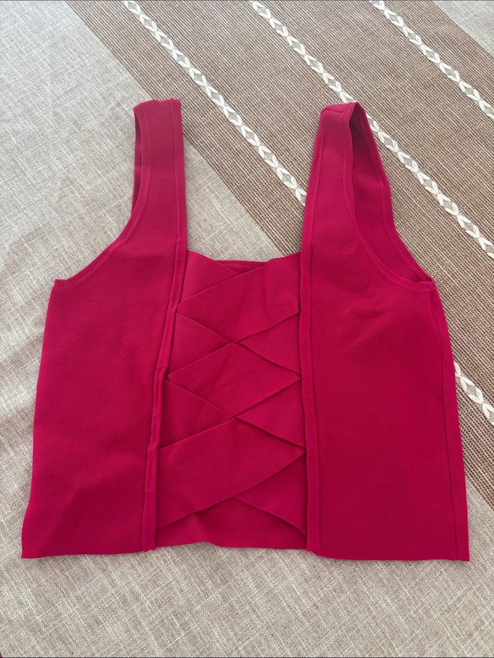 Women's Raspberry Pink Sleeveless Crop Top with Lattice Front
